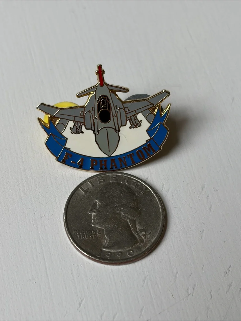 USAF F-4 Phantom Aircraft Air Force Double Pinback Gold Hat Lapel Pin
